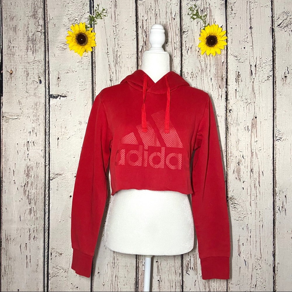 ADIDAS red crop top hoodie size S